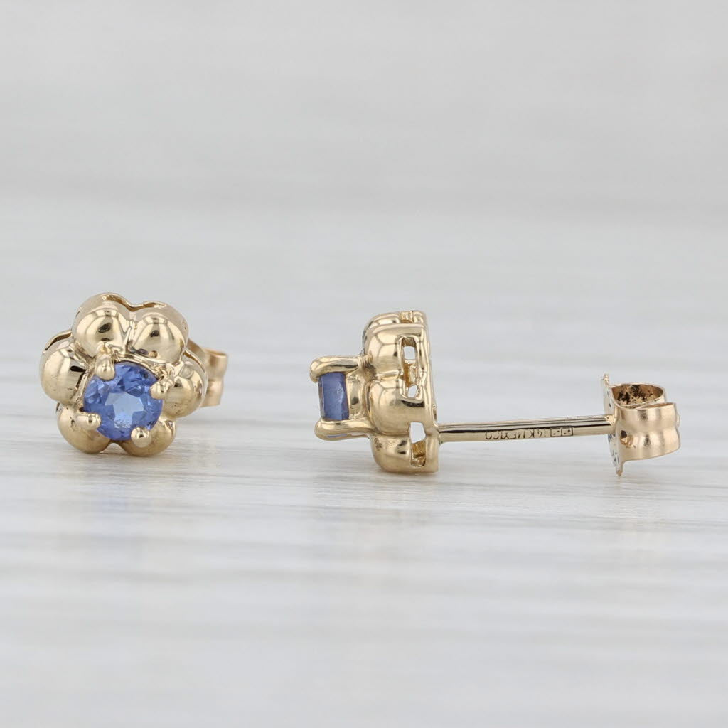 Light Gray 0.25ctw Tanzanite Flower Stud Earrings 14k Yellow Gold Solitaire Studs