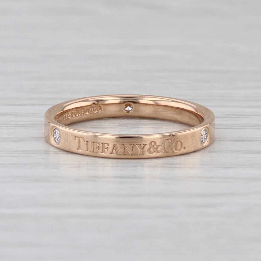 Tiffany & Co Flat Band 3P Diamond Stackable Ring 18k Rose Gold Elsa Peretti Sz 8