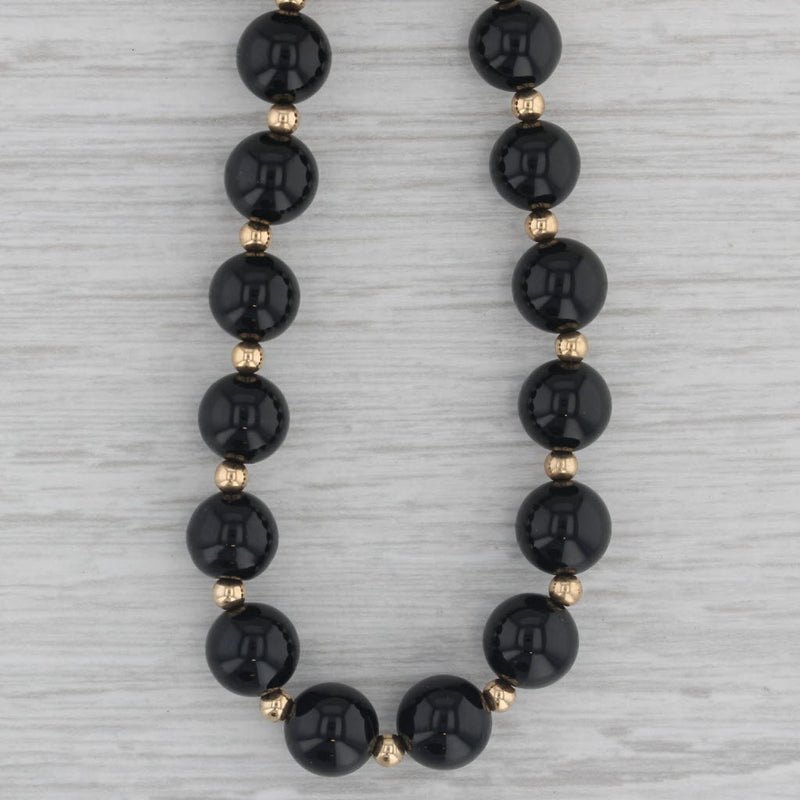Black Onyx Bead Strand Necklace 14k Yellow Gold 18.25"