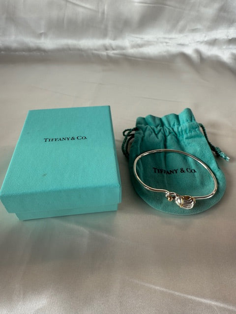Light Slate Gray Tiffany Scarab Bangle Bracelet w/ Pouch Box Sterling Silver 18k Gold 7"