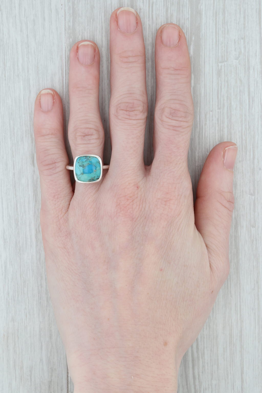 New Nina Wynn Marbled Blue Green Turquoise Ring Sterling Silver Size 7