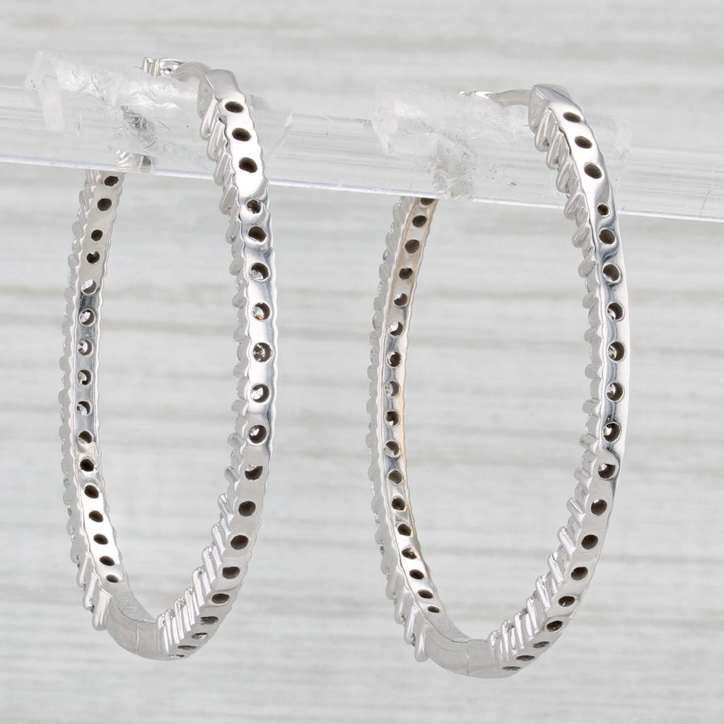 Light Gray 1.30ctw Diamond Inside Out Hoop Earrings 14k White  Gold Round Hoops