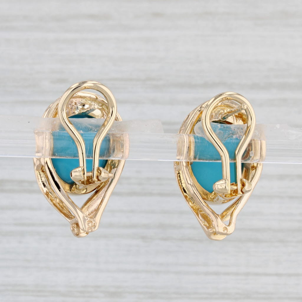 Light Gray Imitation Turquoise Glass Cabochon Teardrop Earrings 14k Yellow Gold Omega Backs