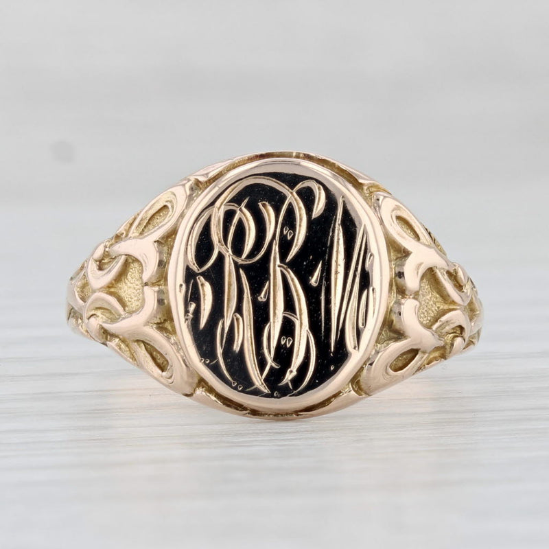 Script Monogrammed Signet Ring 10k Yellow Gold Size 9.5 Vintage Ornate ...