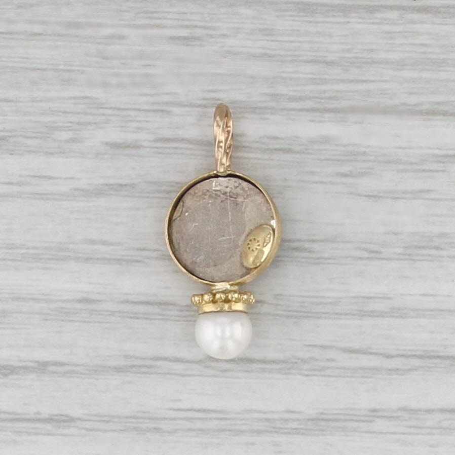 Cultured Pearl Silver Grecian Coin Replica Pendant 14k 18k Sterling Drop Charm