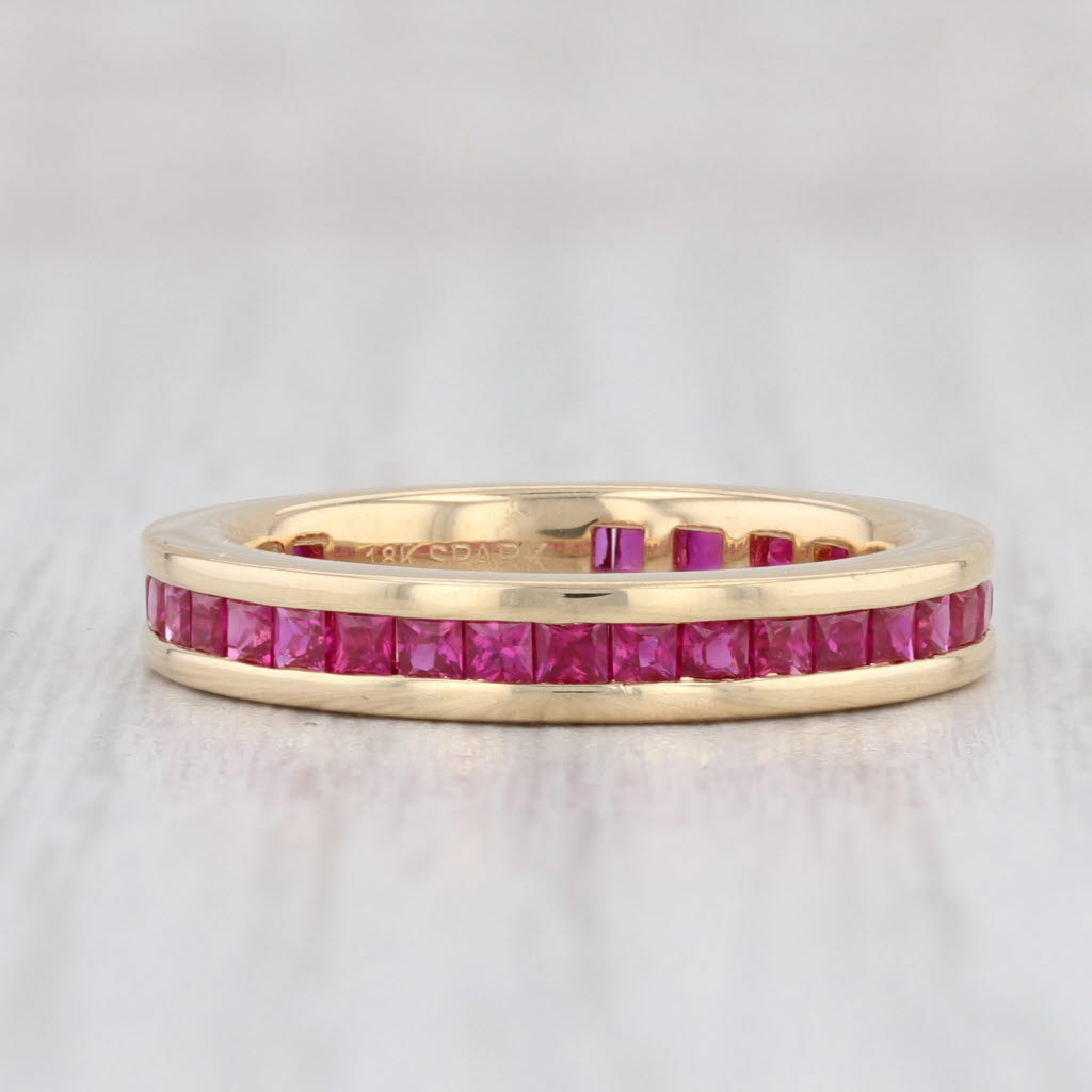 14K Yellow Gold 0.24ctw Ruby & 0.015ctw Diamond Geometric Stackable Ring  (Size 7) - American Jewelry