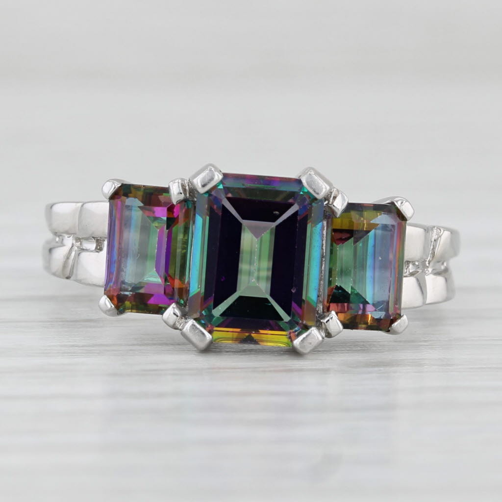 Light Gray 3.40ctw Purple Green Mystic Topaz 3-Stone Ring 10k White Gold Size 7