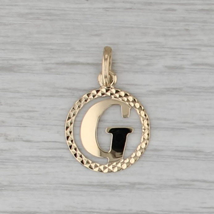 Letter Initial G Circle Pendant 18k Yellow Gold Charm