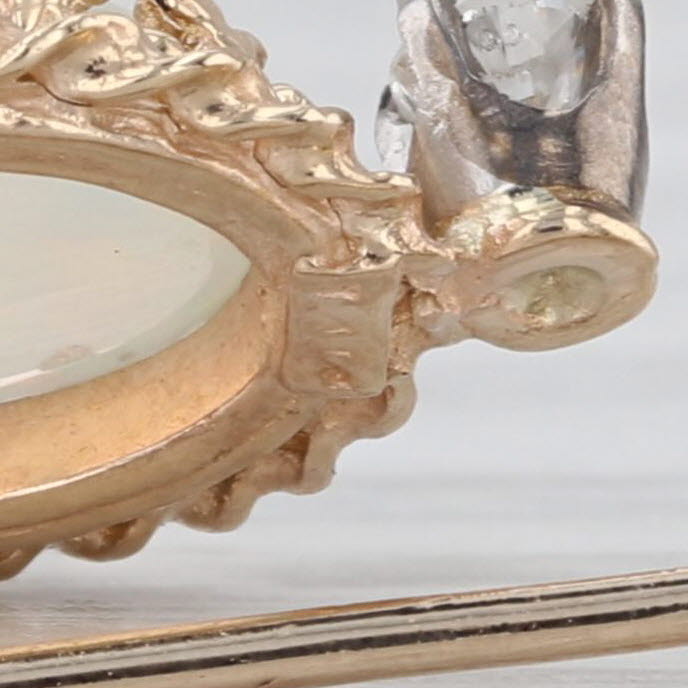 Opal Diamond Small Stickpin 14k Yellow Gold Oval Cabochon