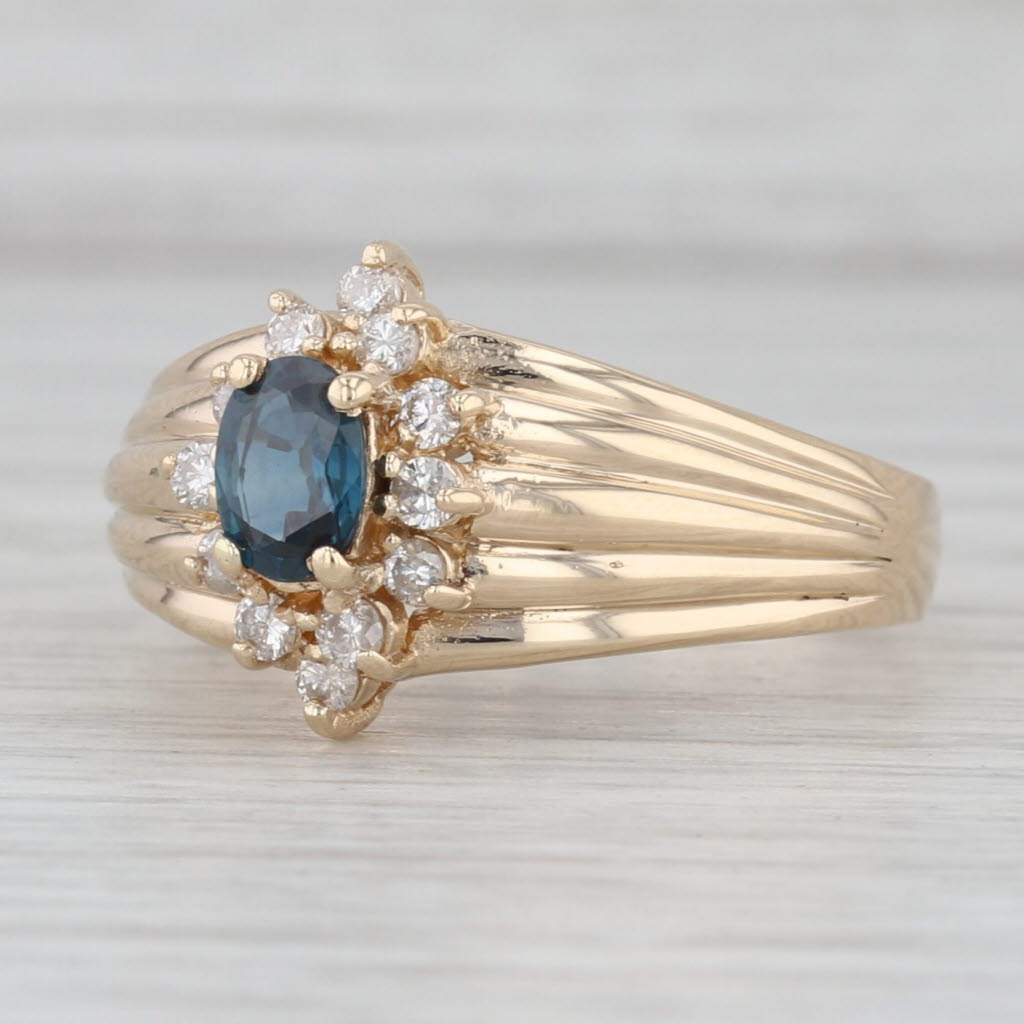 0.70ctw Blue Sapphire Diamond Halo Ring 14k Yellow Gold Size 9
