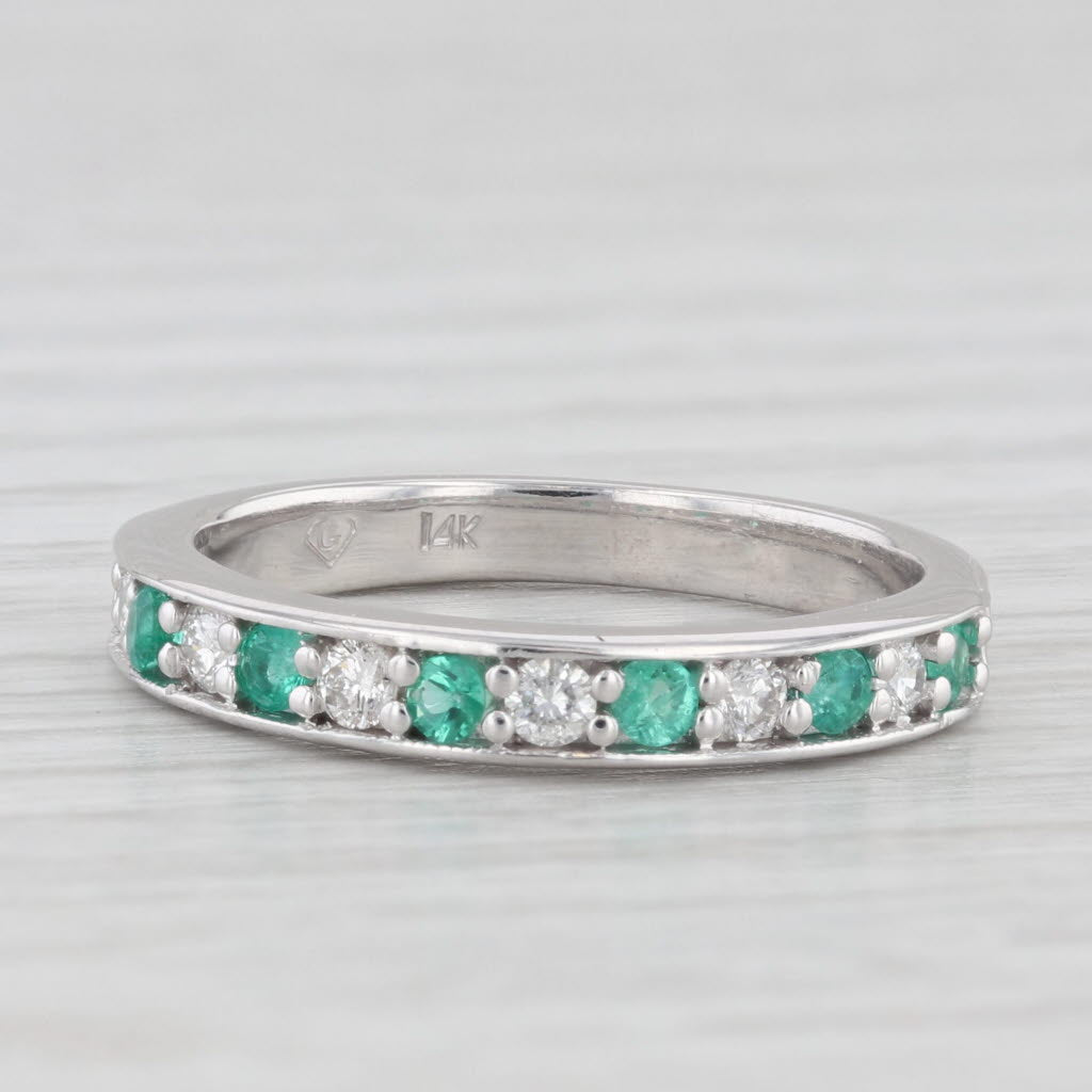 Light Gray 0.46ctw Diamond Emerald Stackable Ring 14k White Gold Size 6.75 Wedding Band