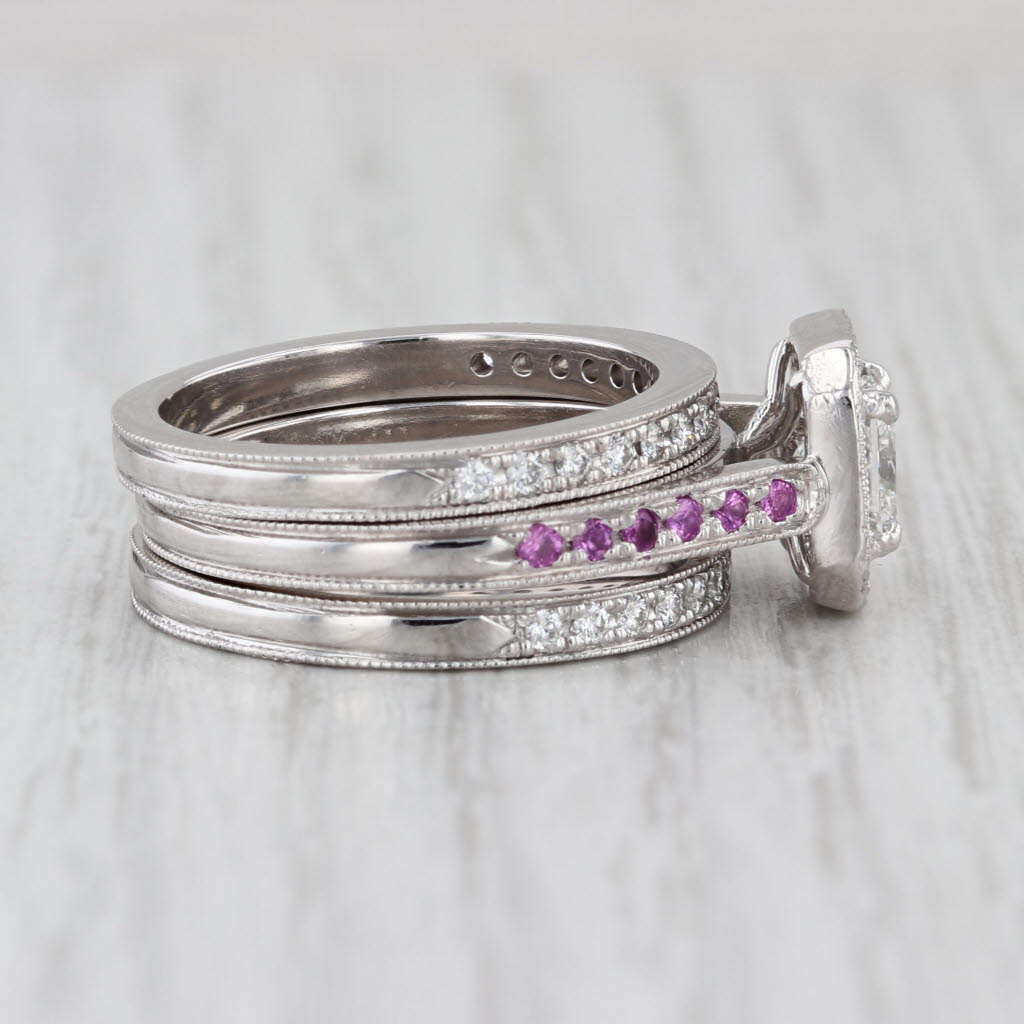 1.62ctw Radiant Diamond Halo Engagement 2 Wedding Band Bridal Set Platinum