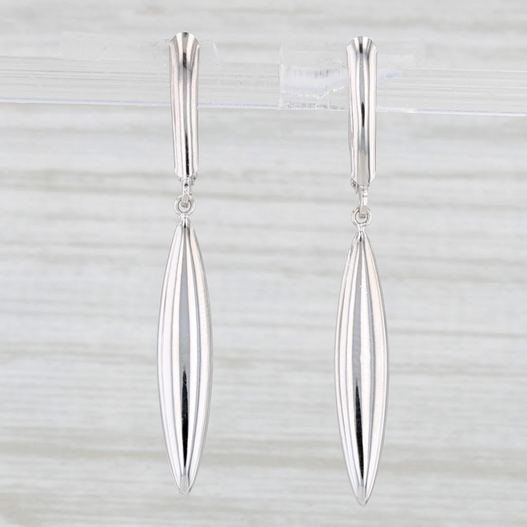 Light Gray Marquise Bead Dangle Earrings 14k White Gold Leveback Drops