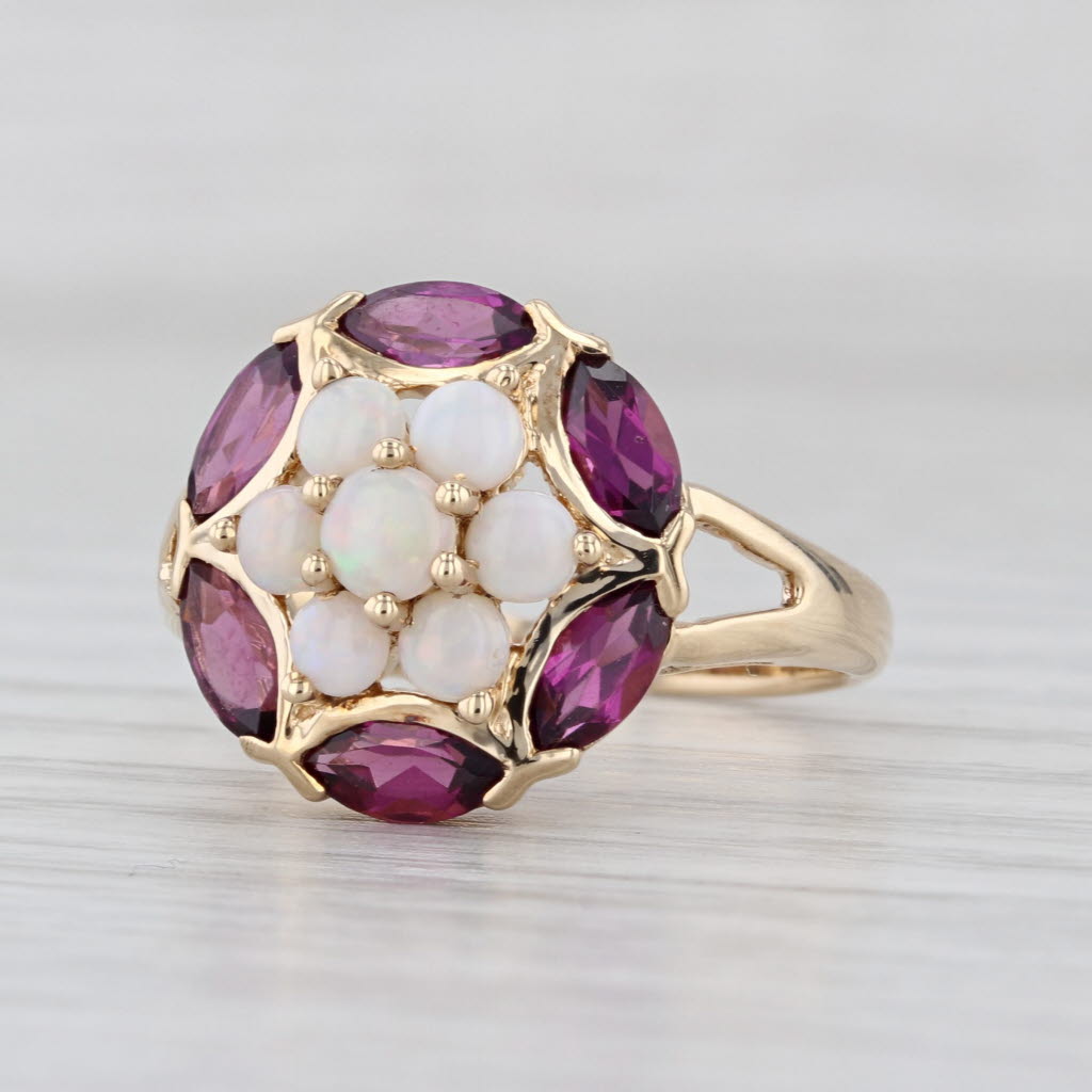 1.75ctw Garnet Opal Flower Cluster Ring 10k Yellow Gold Size 7.25