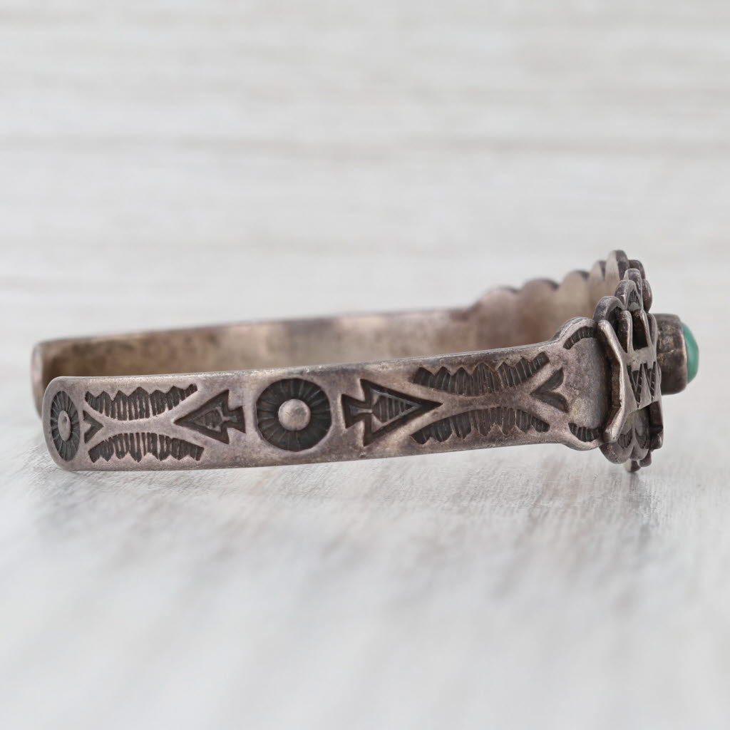 Native American Animal Pattern Turquoise Cuff Bracelet Sterling Silver 6.25"