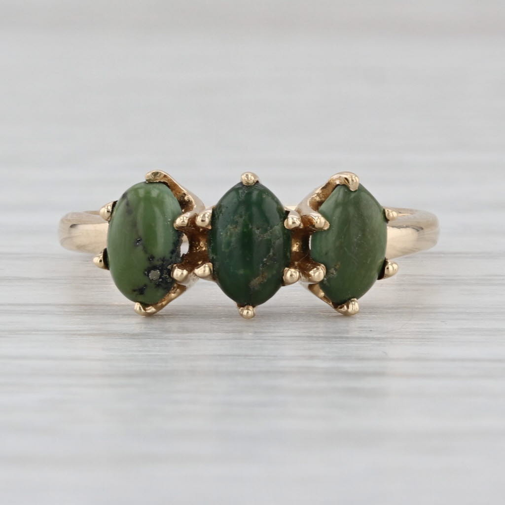 Vintage Green Turquoise Faustite 3-Stone Ring 14k Yellow Gold Size 5.75