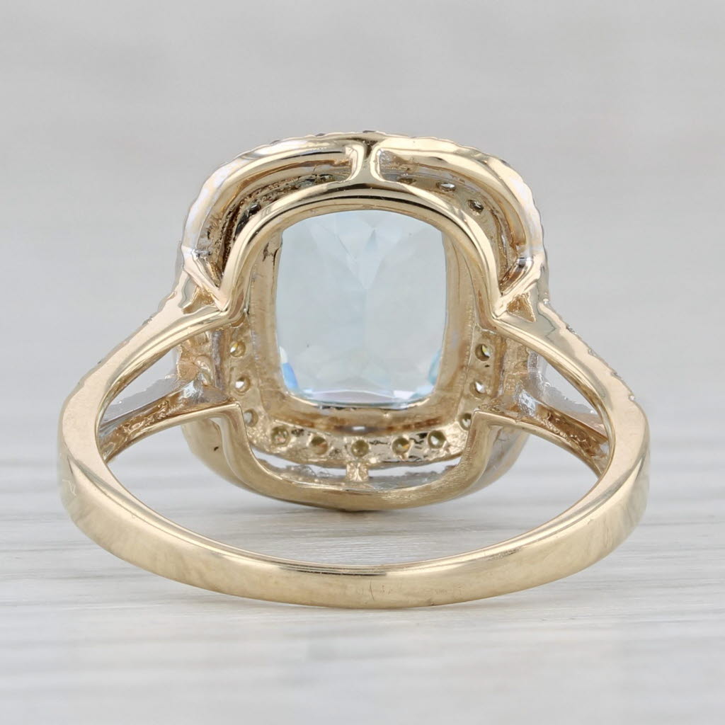 Gray 3.70ctw Aquamarine Diamond Halo Ring 10k Yellow Gold Size 7.25