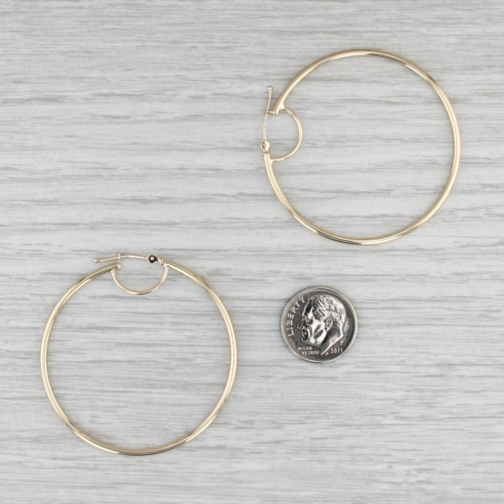 Round Hoop Earrings 10k Yellow Gold Snap Top Post Hoops 46 x 1.8 mm