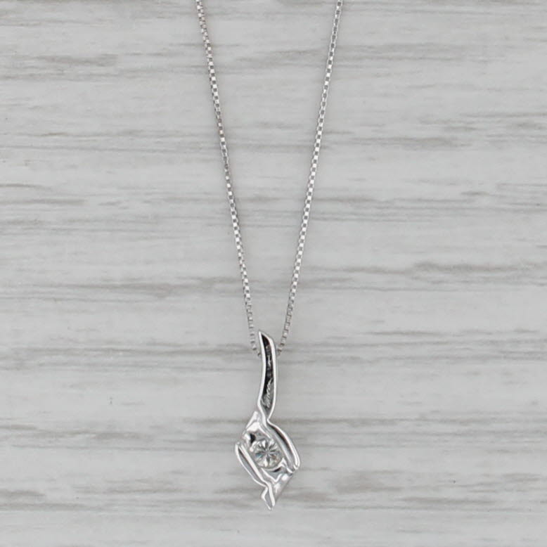 0.10ctw Diamond Solitaire Drop Pendant Necklace 10k White Gold 22.75" Box Chain