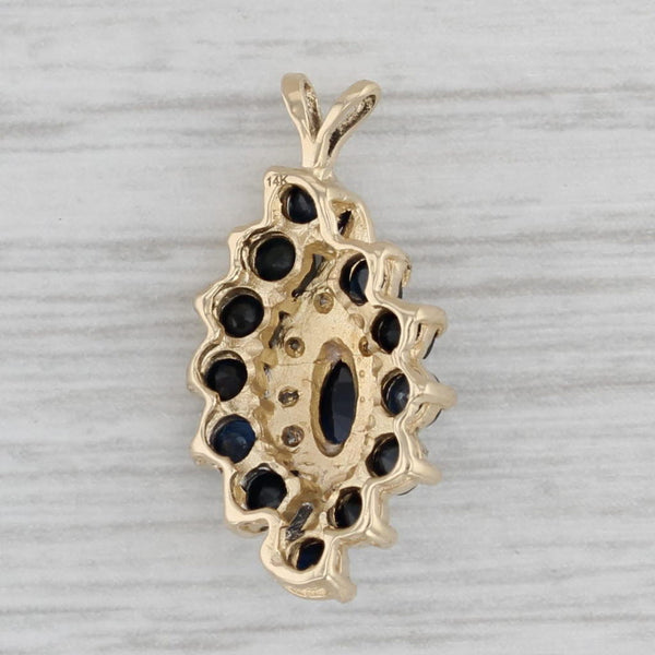0.89ctw Blue Sapphire Diamond Pendant 14k Yellow Gold Marquise Drop
