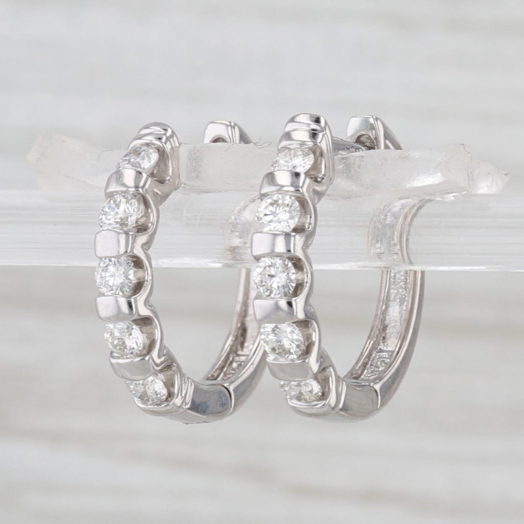 0.40ctw Diamond Hoop Huggie Earrings 14k White Gold Snap Top Round Hoops