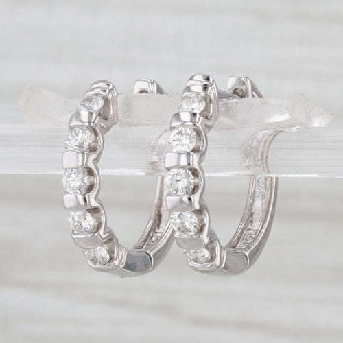 0.40ctw Diamond Hoop Huggie Earrings 14k White Gold Snap Top Round Hoops
