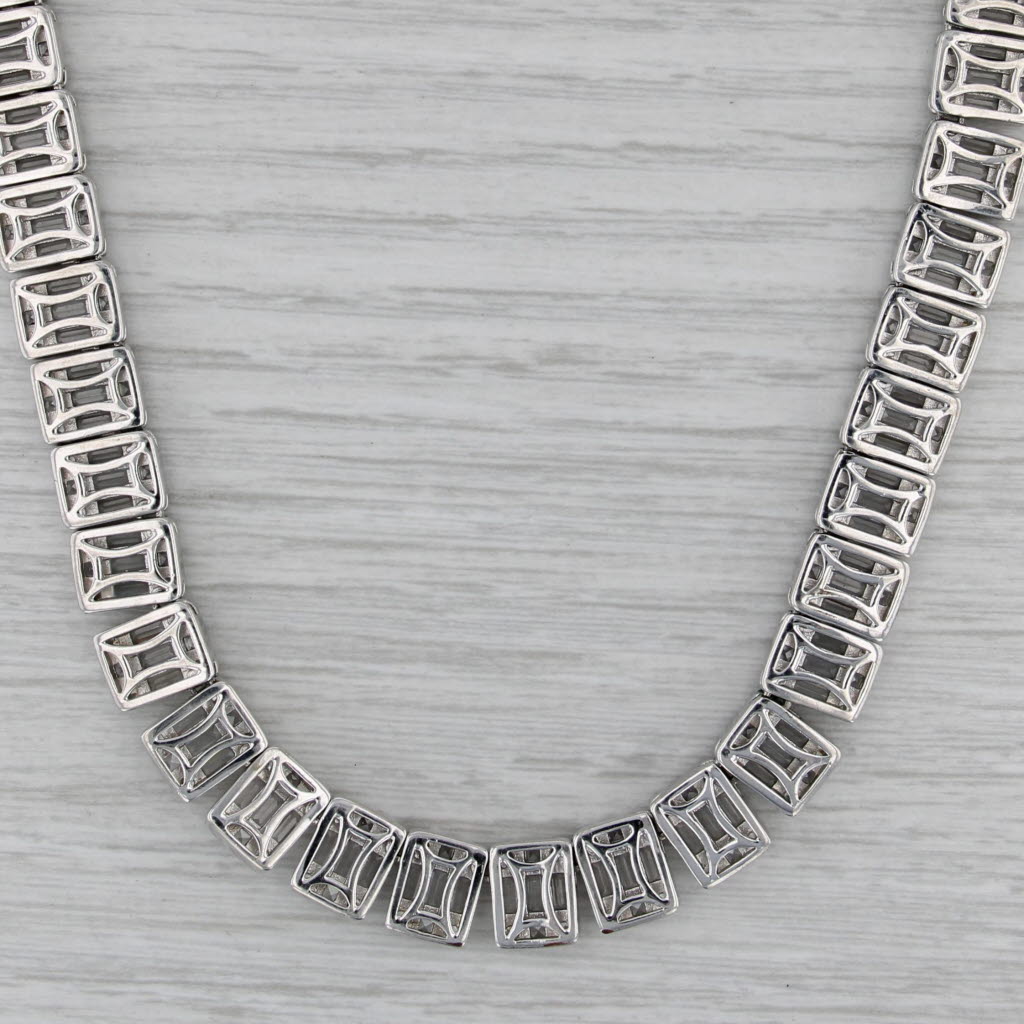 Cubic Zirconia Statement Tennis Necklace Silver Toned 20" 9.6mm
