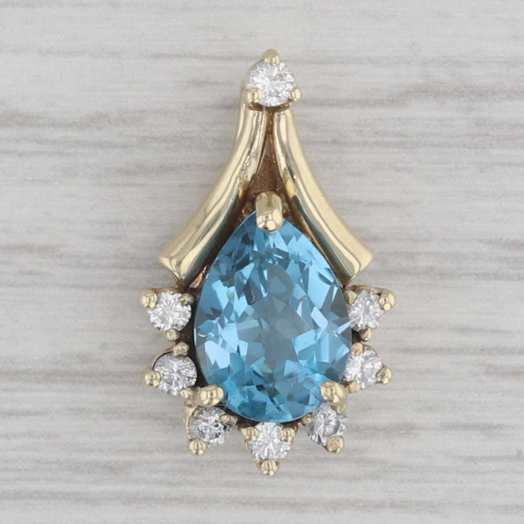 Gray 2.31ctw Blue Topaz Teardrop Diamond Pendant 14k Yellow Gold