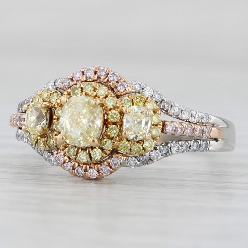 Light Gray 1.05ctw Yellow White Diamond Halo Ring 18k White Rose Gold Engagement Bridal