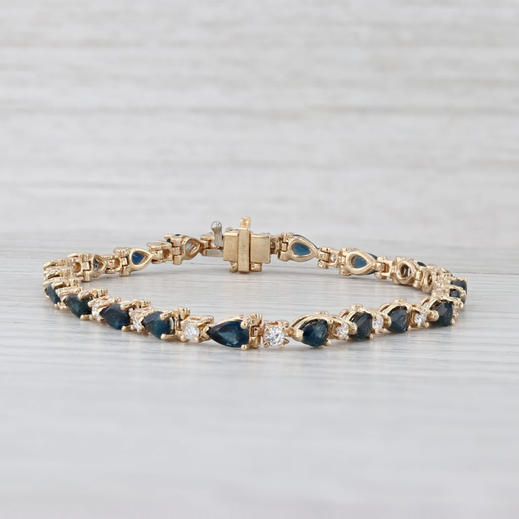 6.64ctw Blue Sapphire Diamond Tennis Bracelet 14k Yellow Gold 6.75"