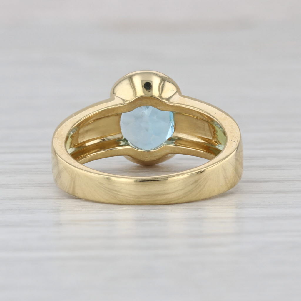 2.30ct Oval Blue Topaz Solitaire Ring 18k Yellow Gold Size 5.5-5.75 Signed