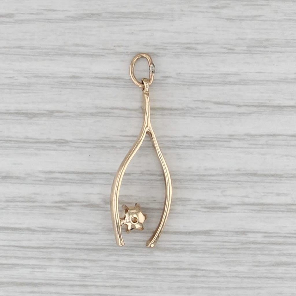 Vintage Natural Pearl Wishbone Pendant 14k Yellow Gold Good Luck Charm