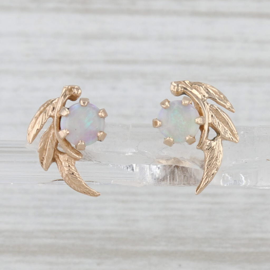 Floral Opal Stud Earrings 14k Yellow Gold Solitaire Studs