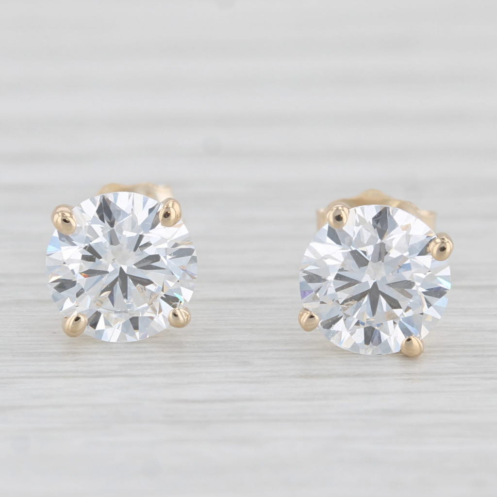 Light Gray New 2.05ctw Lab Created Diamond Stud Earrings 14k Yellow Gold Round Solitaires