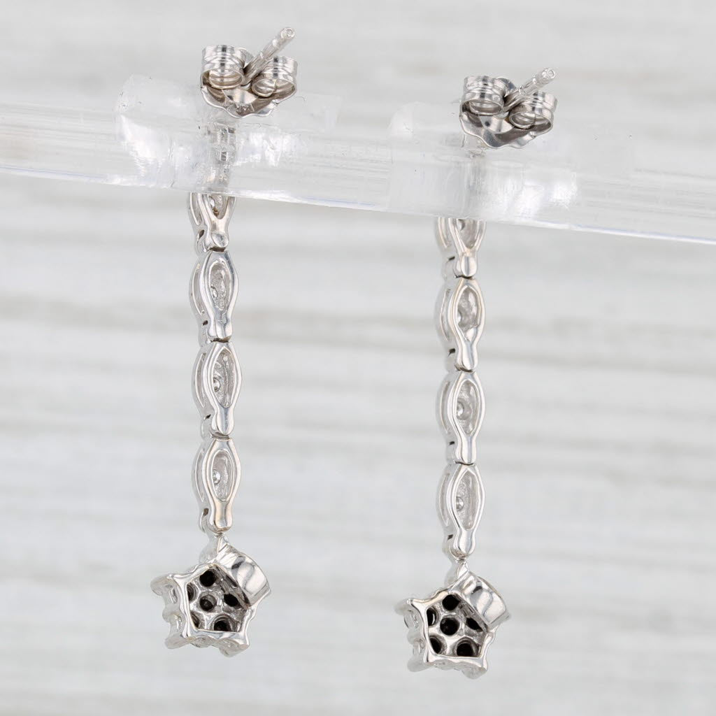 Light Gray 0.35ctw Black White Diamond Flower Drop Earrings 14k White Gold