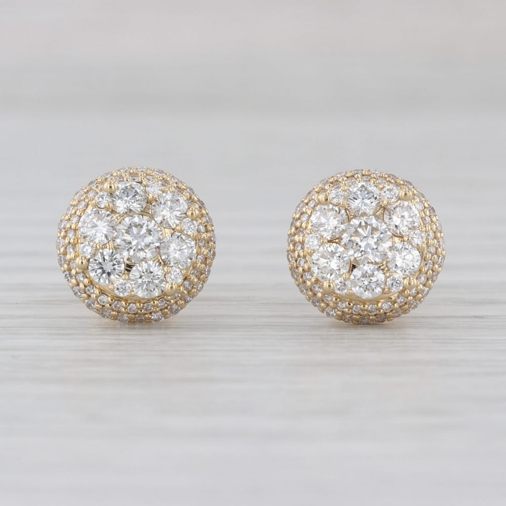 1ctw Diamond Cluster Halo Stud Earrings 14k Yellow Gold Screw Back Studs