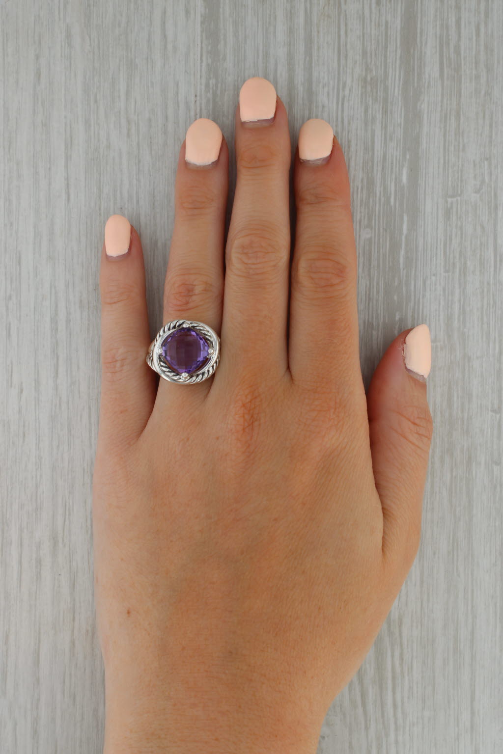 Rosy Brown David Yurman 5.50ct Amethyst Solitaire Ring Sterling Silver Size 8 Statement