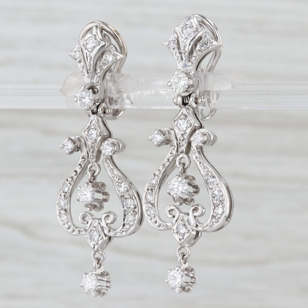1.25ctw Diamond Chandelier Earrings 14k White Gold Ornate Vintage Clip On Drops