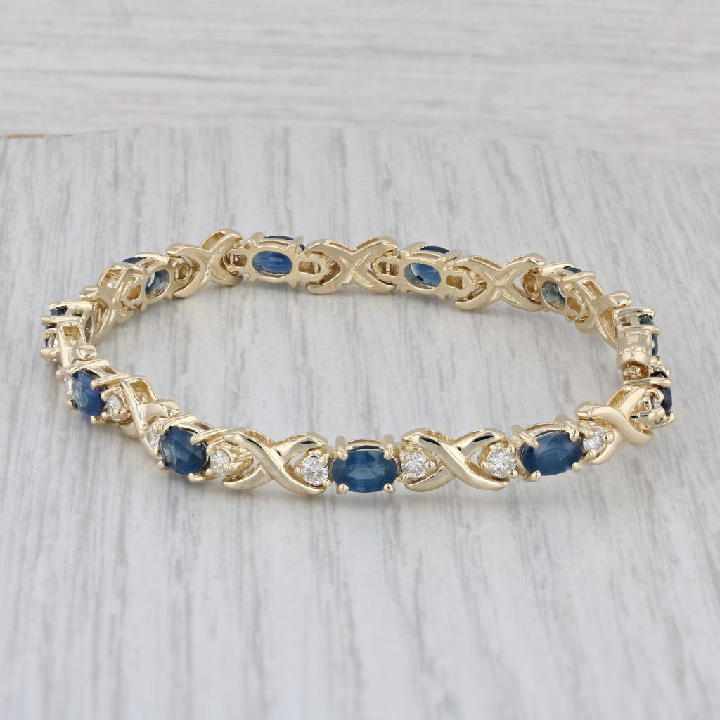 Gray 8.75ctw Blue Sapphire Diamond Tennis Bracelet 14k Yellow Gold 7" 6mm