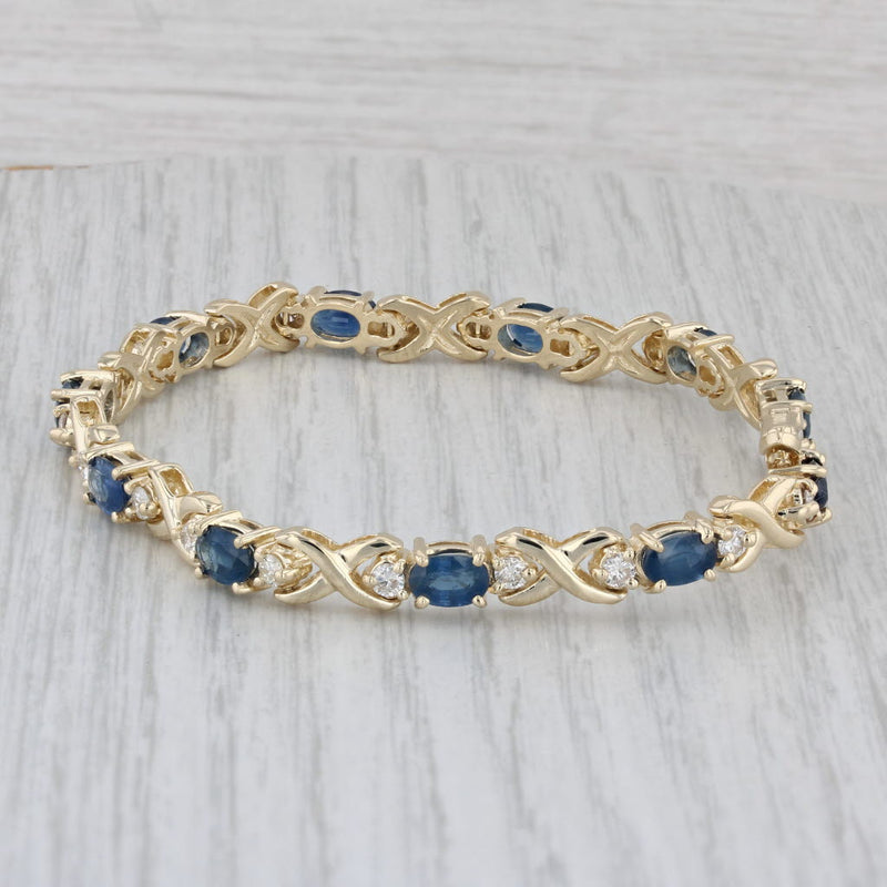 8.75ctw Blue Sapphire Diamond Tennis Bracelet 14k Yellow Gold 7" 6mm