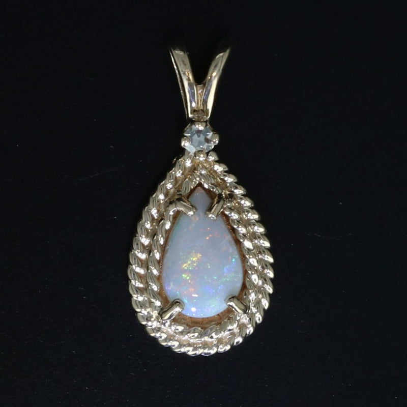 Opal Diamond Teardrop Pendant 14k Yellow Gold Small Drop