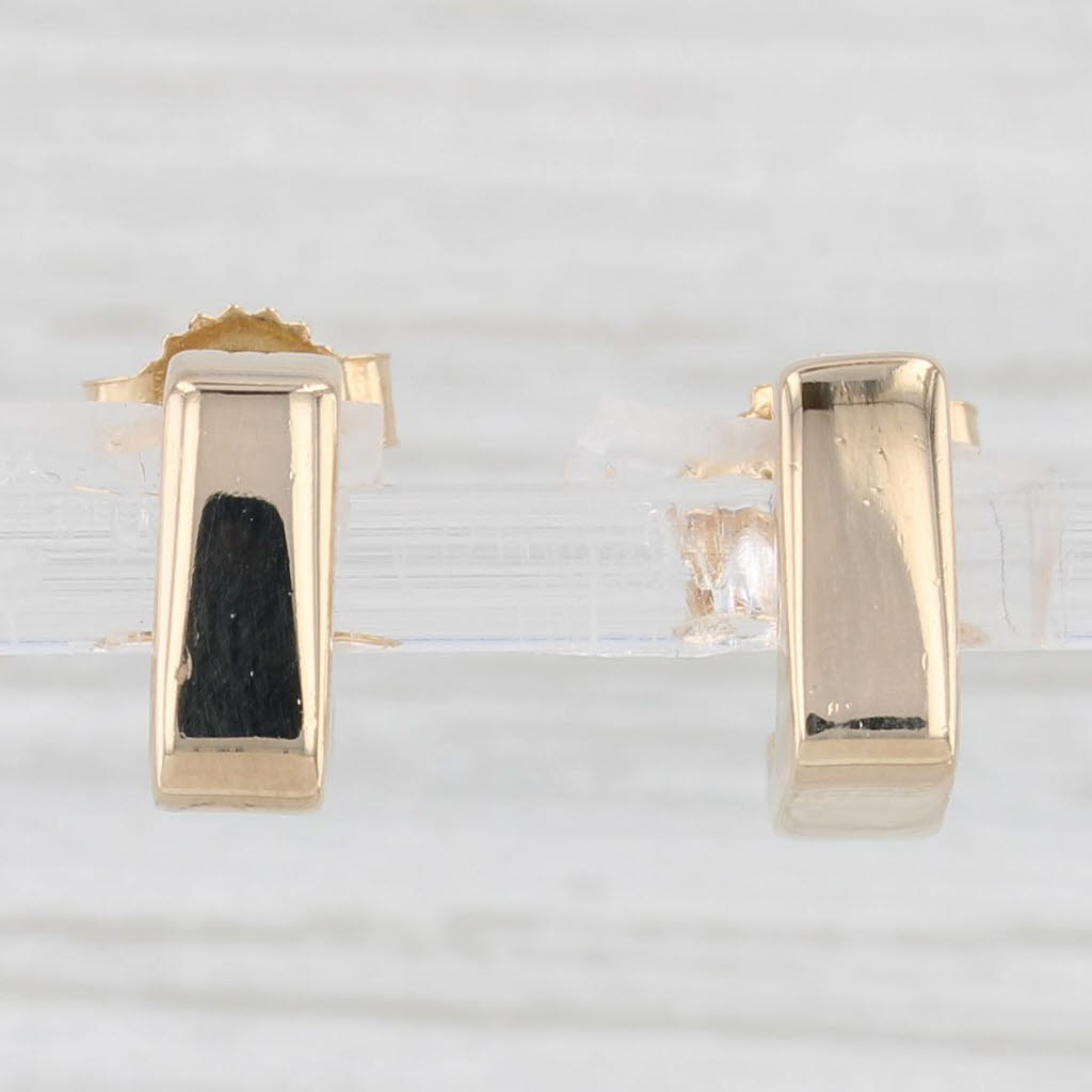 Light Gray Square Hoop Earrings 14k Yellow Gold Small Stud Drops