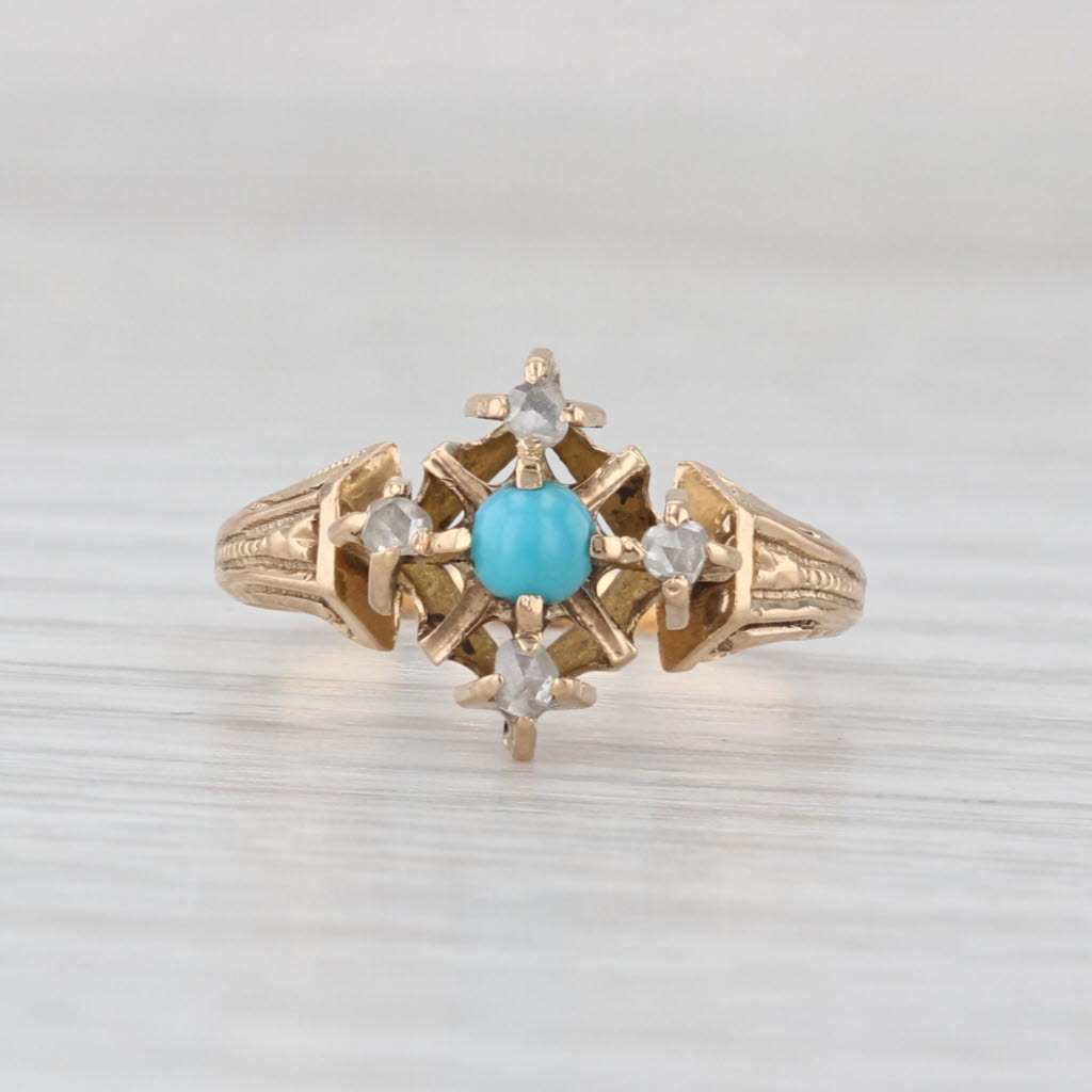 Antique Rose Cut Diamond Ring 18k Yellow Gold Size 4.25 Ornate