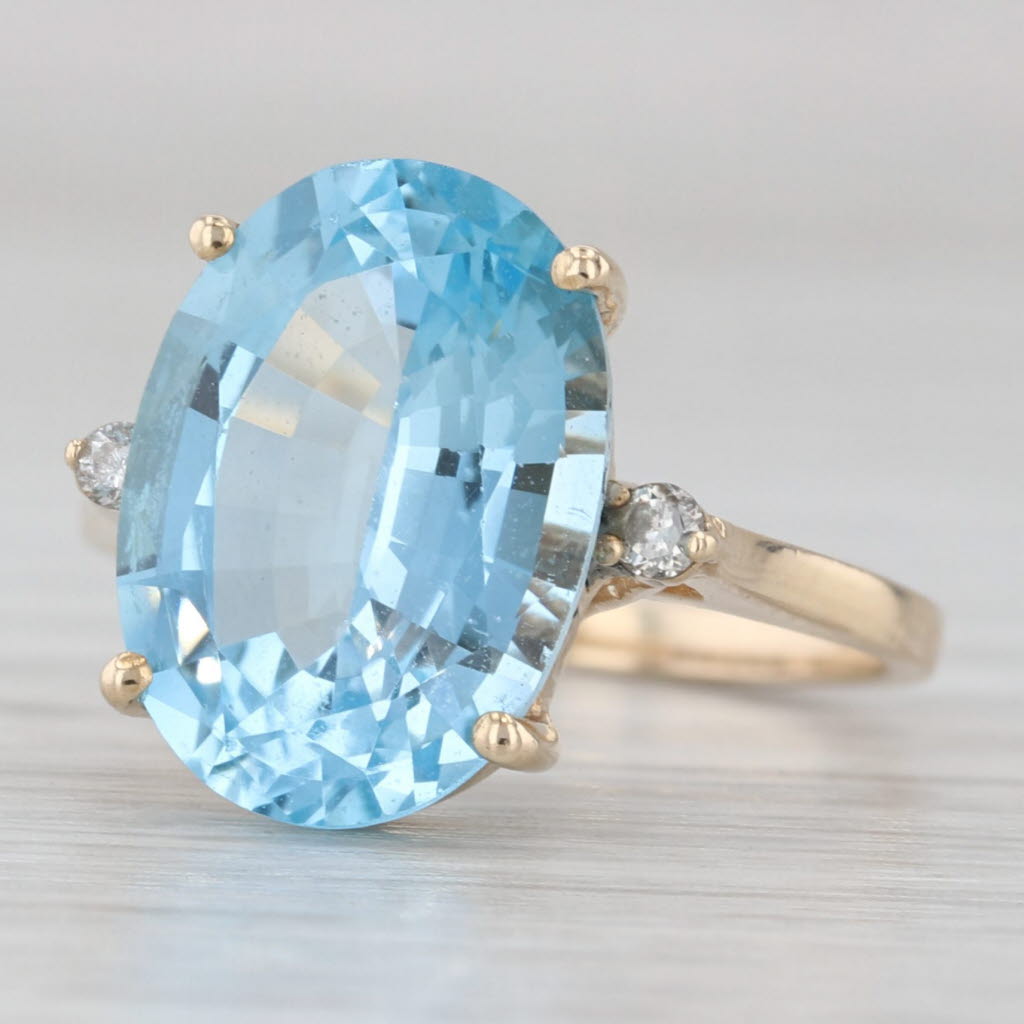 Light Gray 6.90ctw Oval Blue Topaz Diamond Ring 14k Yellow Gold Size 6.25