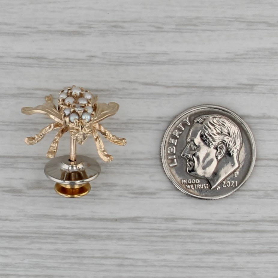 Vintage Seed Pearl Diamond Bee Pin 10k Yellow Gold Tie Tac Lapel