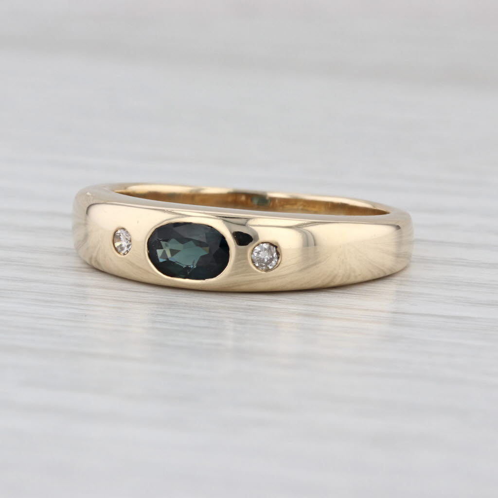 0.76ctw Blue Sapphire Diamond Ring 14k Yellow Gold Size 10.25 Wedding Band
