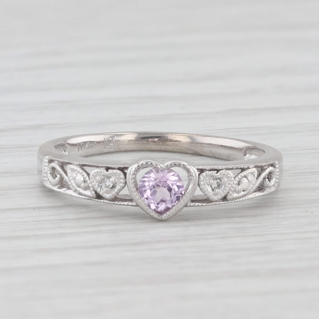 Light Gray 0.20ct Lab Created Pink Sapphire Diamond Heart Ring 10k White Gold Size 6.5