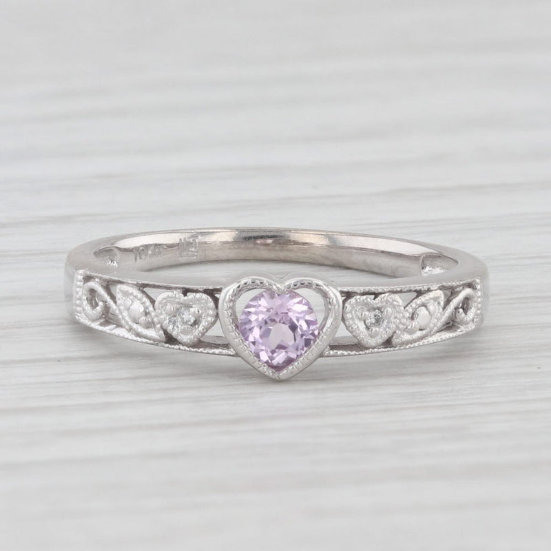 0.20ct Lab Created Pink Sapphire Diamond Heart Ring 10k White Gold Size 6.5