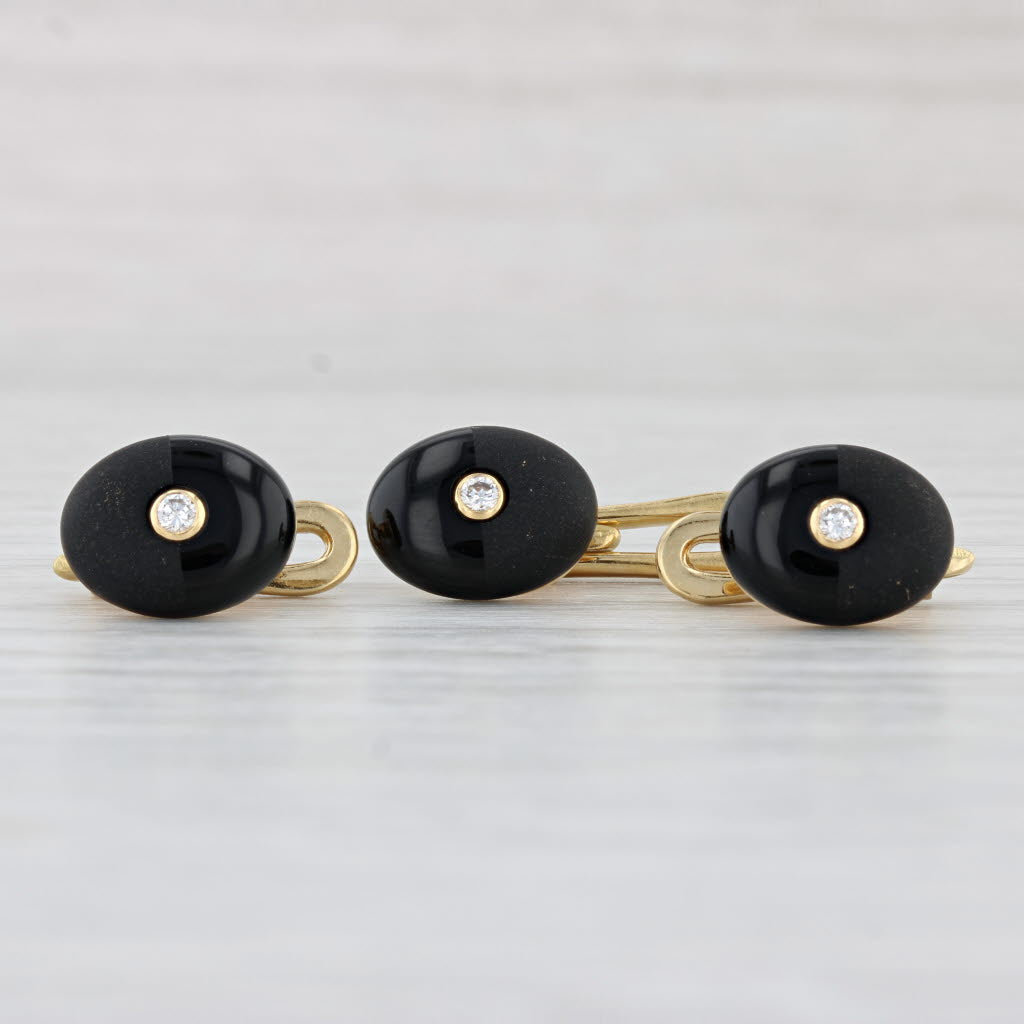 Light Gray 0.25ctw Diamond Onyx Cufflinks Shirt Studs Set 18k Gold Suite Accessories