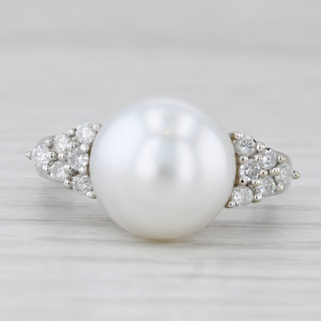 Light Gray Cultured Pearl 0.18ctw Diamond Ring 14k White Gold Size 6